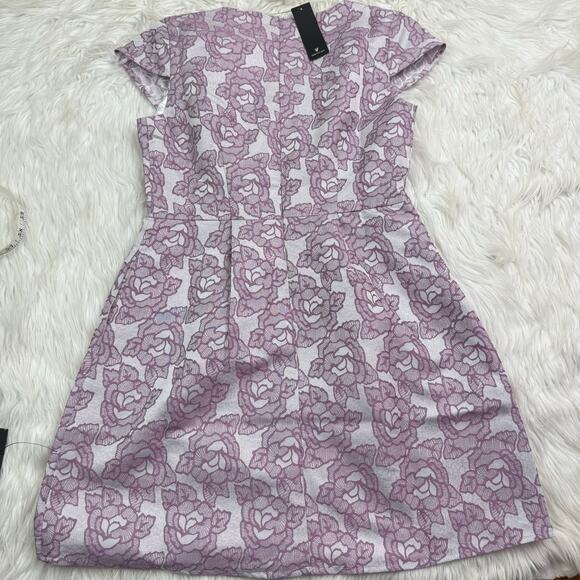 Lulus Cap Sleeve Floral Violet Brocade Mini Cocktail Dress Size M NWT - Picture 12 of 12